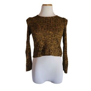 Art Class Black and Gold Long Sleeve Crop Puff Shoulder Girls L 10/12   Womens S